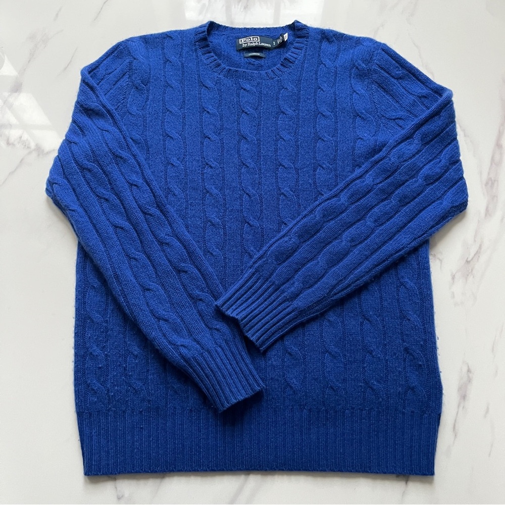 Polo Ralph Lauren 100 percent Cashmere Blue Cable Knit Sweater Small like new